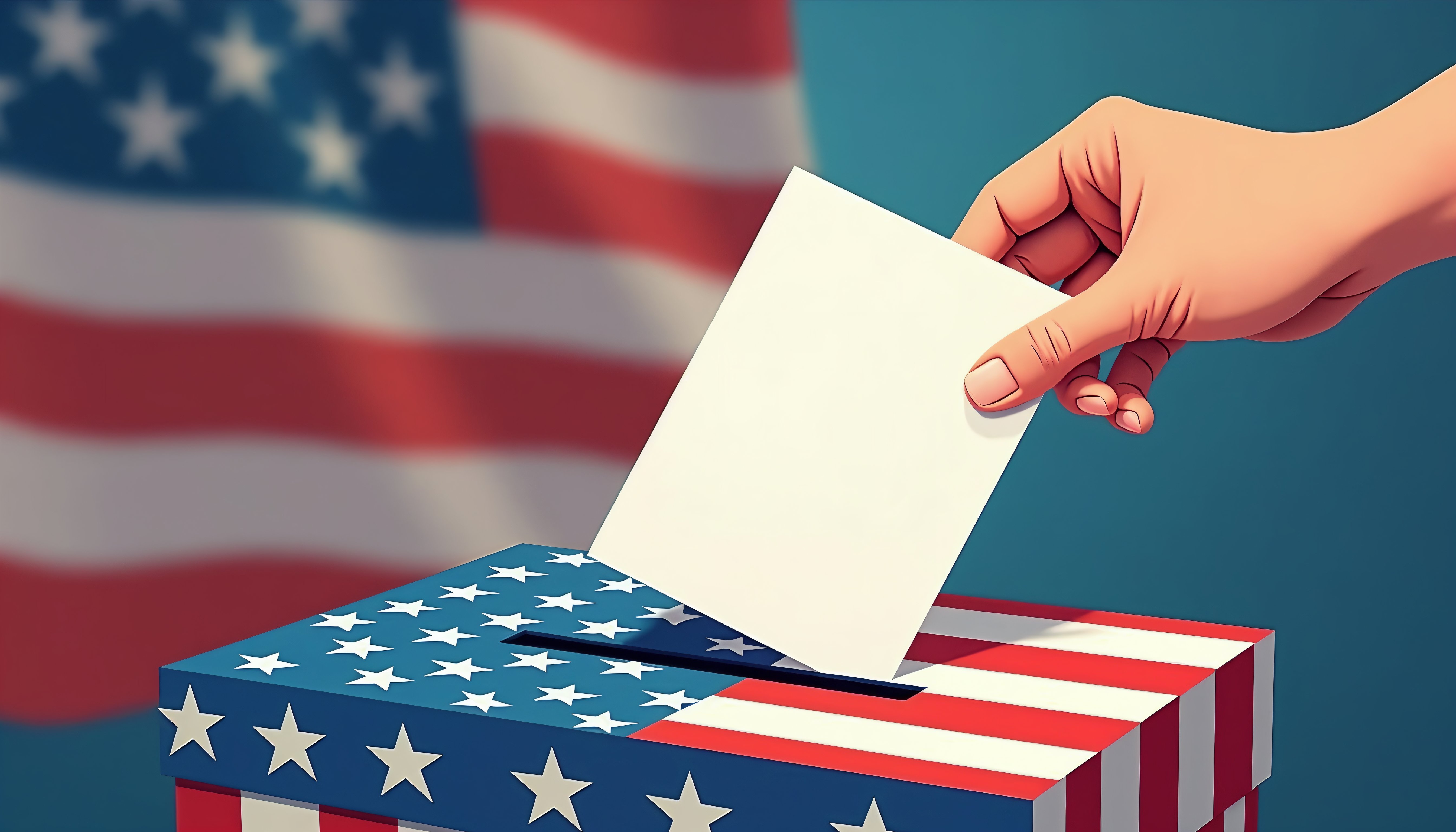 A hand dropping a ballot into a box for a U.S. election